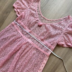 Pink Lace Babydoll Empire Waist Midi Dress Size 18